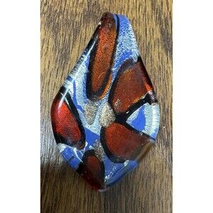 Hand Blown Glass Abstract Pendant Murano Italian Cobalt Blue Red White